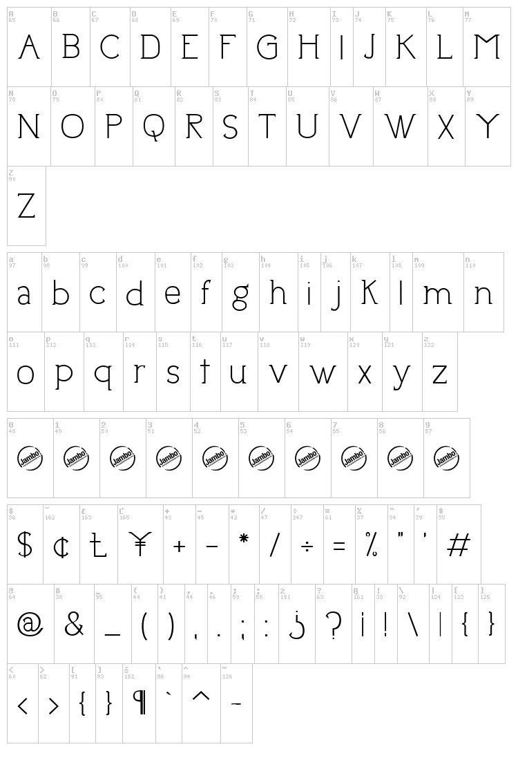 Uptown Elegance font map